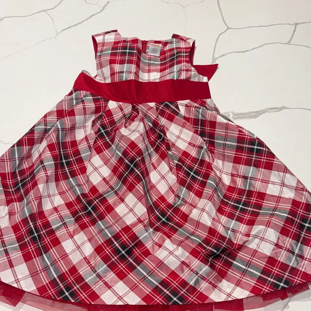 Gymboree Girls Red White Black Plaid Christmas Holiday Dress 4 With Bow